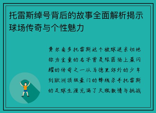 托雷斯绰号背后的故事全面解析揭示球场传奇与个性魅力 托雷斯绰号背后的故事全面解析揭示球场传奇与个性魅力
